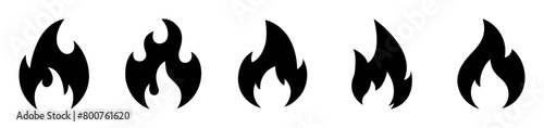 Fire icon collection. Fire flame vector icon set in black color. Flammable sign. Fire flame symbol. Flames icon sign symbol collections, vector illustration. Bonfire silhouette logotype. Flat style.