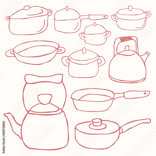 Set of Pan and Tea Pot Outline.eps