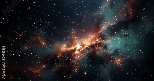 4K Space Nebula Animation. Night starry sky, milky way in night horizon, beautiful dark day time, stars shining, white. Star trails rolling. Nice clear weather. photo