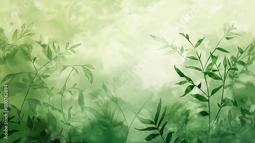 Watercolor abstract scenery background illustration with hazy leaves