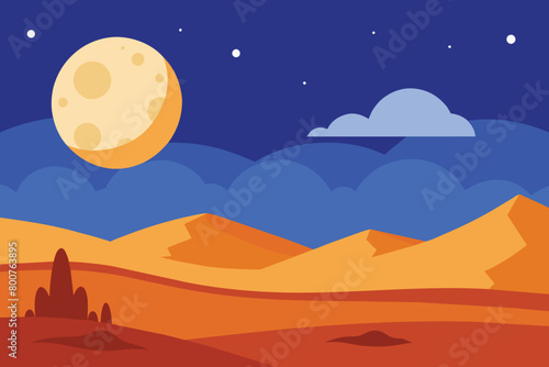 Moonlight Night In Desert Cartoon vector design