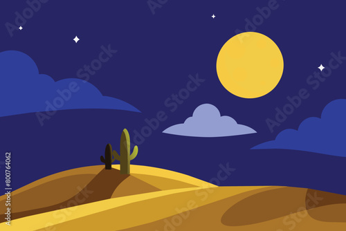 Moonlight Night In Desert Cartoon vector design