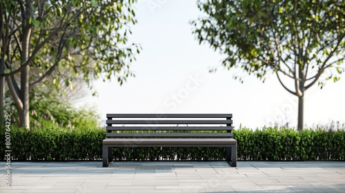 Blank mockup of a doublesided park bench with a contemporary asymmetrical design. . photo