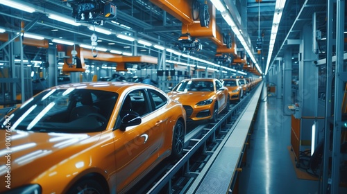 Modern car manufacturing factory, automobile assembly line, automotive industry, robotics in vehicle production, auto parts and machinery, engineering and technology in plant photo