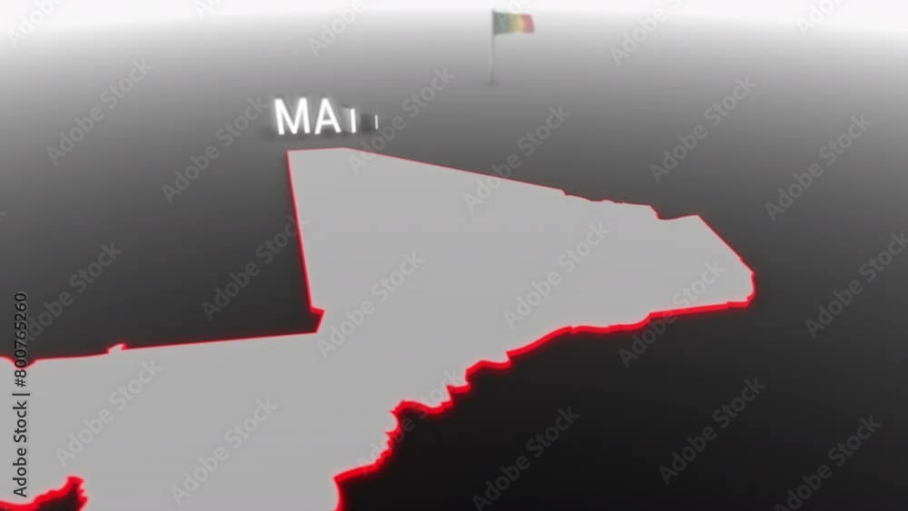 3d animated map of Mali gets hit and fractured by the text “Violence” 3d animated map of Mali gets hit and fractured by the text “Violence”