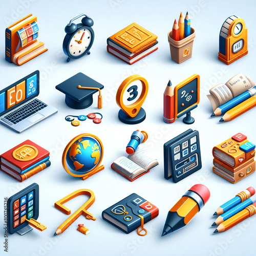 collection of educational 3D icons