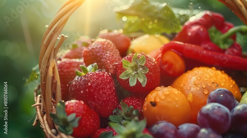 juicy fresh fruits and vegetables in the basket