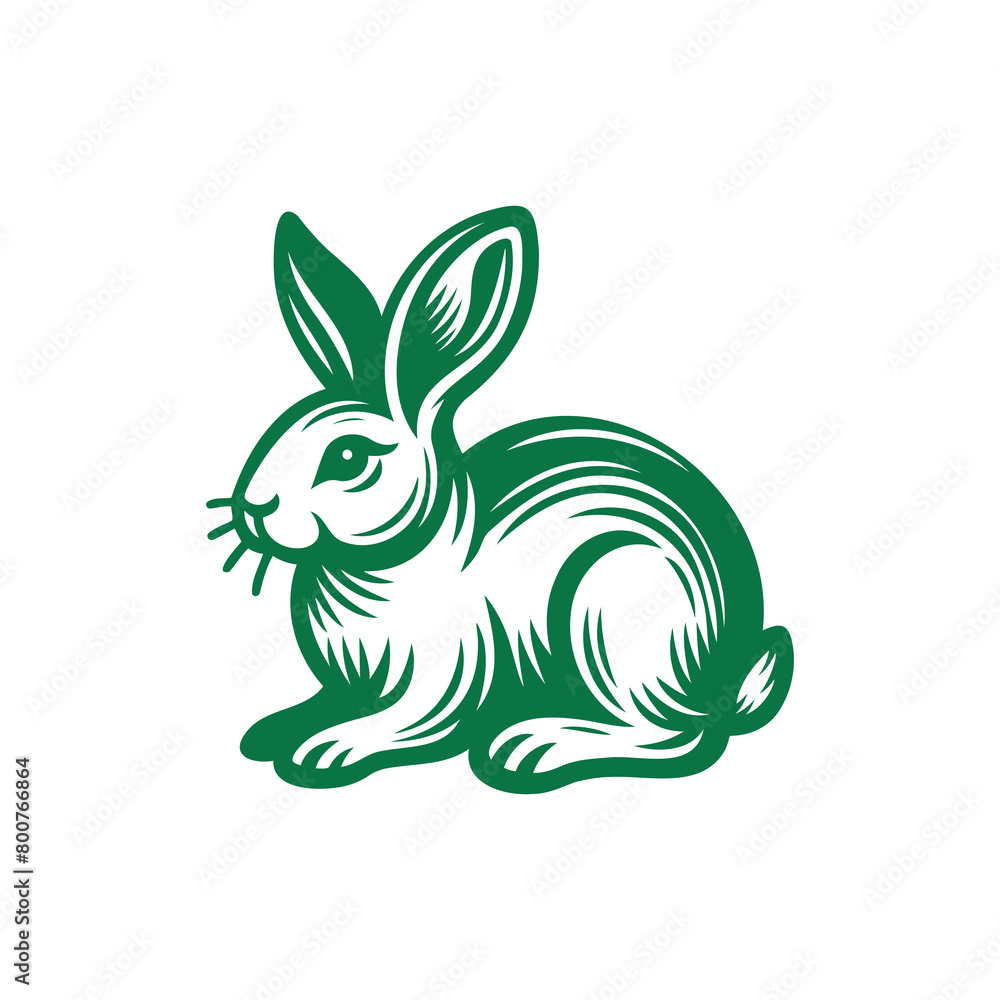 Dark Green and White Illustration of Rabbit on Side Footage Dark Green and White Illustration of Rabbit on Side Footage