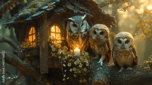 A sleepover in a treehouse with owls telling bedtime stories
