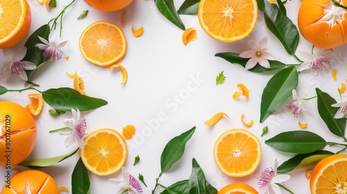 oranges, leaves, copy space in the center © BEATRIZSTUDIO