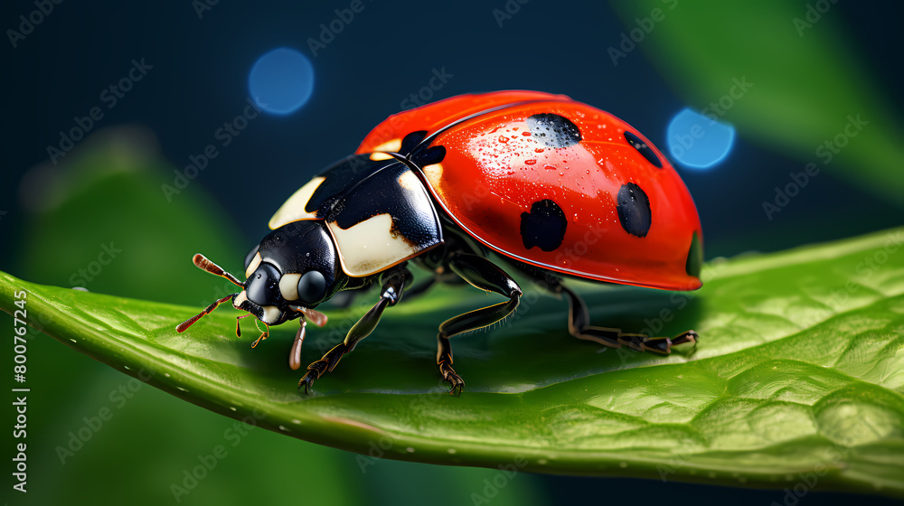 Ladybug with water droplets on leaf Ladybug with water droplets on leaf