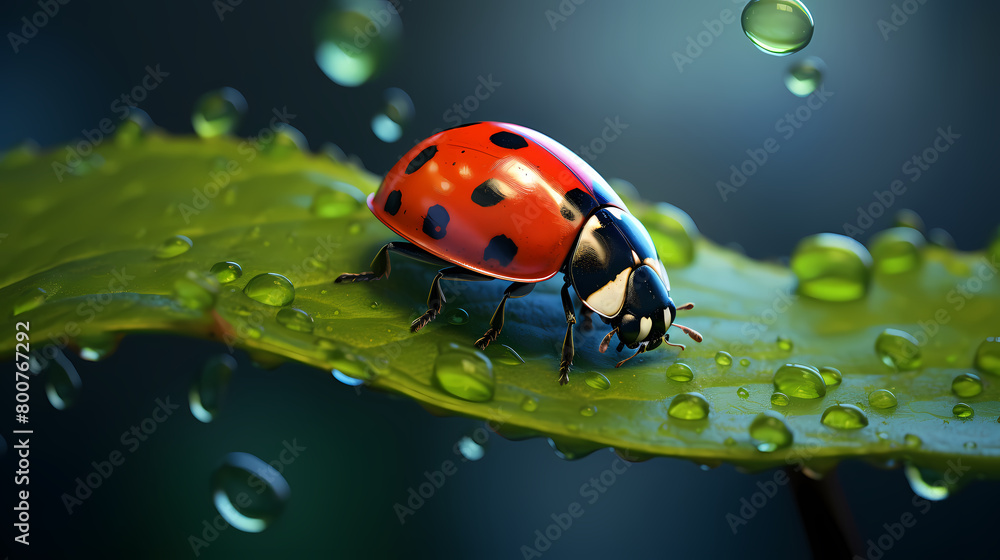 Ladybug with water droplets on leaf Ladybug with water droplets on leaf