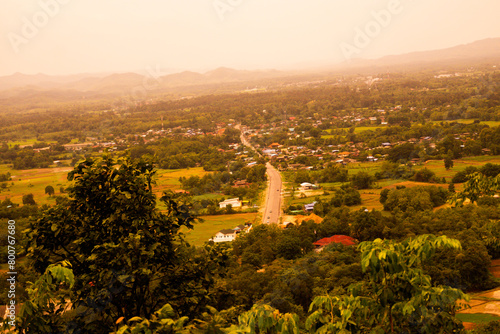 The panoramic view captures the mountainous atmosphere from a wide angle perspective © KanlayaT