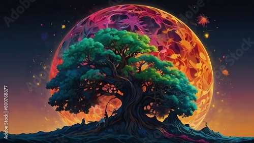 Fototapeta Naklejka Na Ścianę i Meble -  the moon and the earth Abstract Background Starry Night Dreams Photorealistic Fabric Art