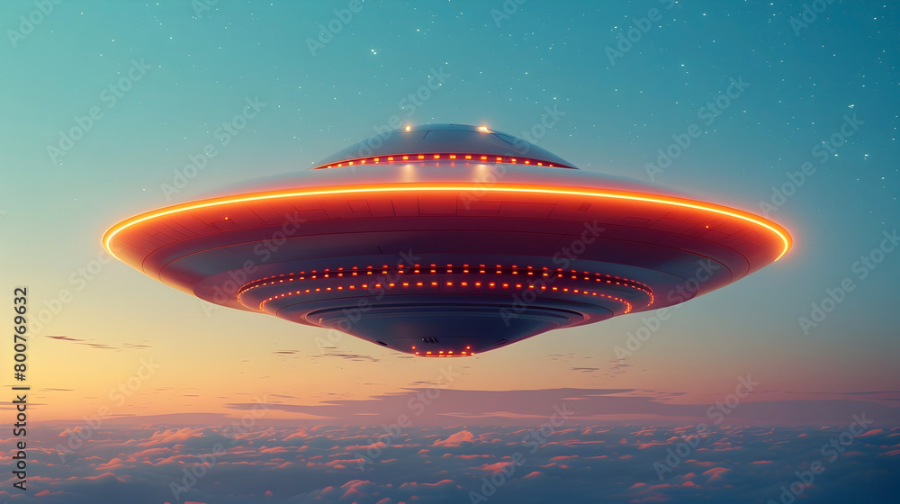 Illuminated Unidentified Spacecraft Hovering in Ethereal Twilight Skies