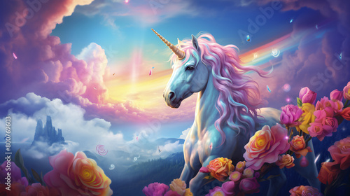 Unicorn in a fantasy landscape.