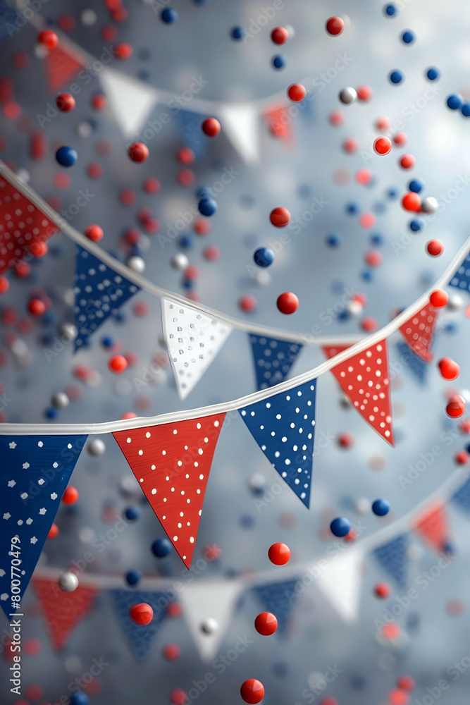 Fototapeta premium Red,White,and Blue Patriotic Bunting with 3D Cinematic Photographic Style and Details