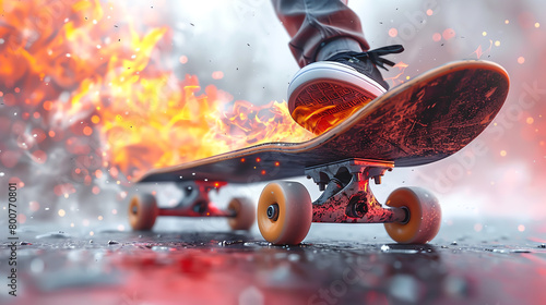 A 3D model of a person skateboarding, dynamic action isolated on white photo