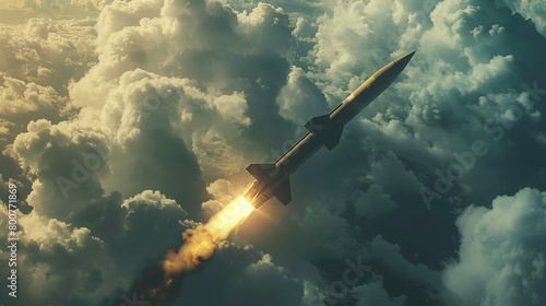 A cruise missile in the air. Missile armament. Showing the power of weapons. Generative AI