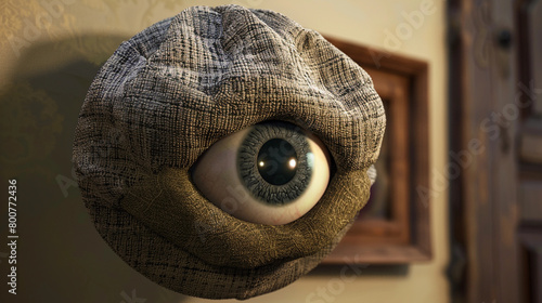 Collection of a classic artist's beret with a cyclops single, giant googly eye on the side