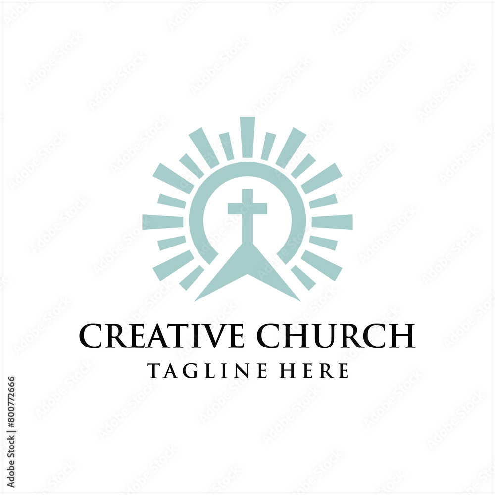 creative church logo. Mountain, sun, cross, design inspiration, vector creative church logo. Mountain, sun, cross, design inspiration, vector