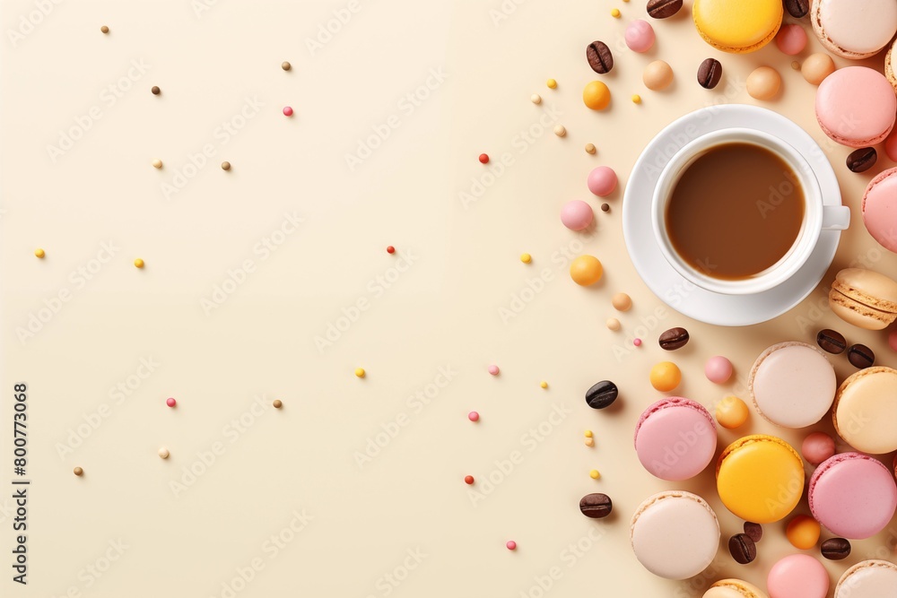 Obraz premium Macaron on solid pastel background. copy text space