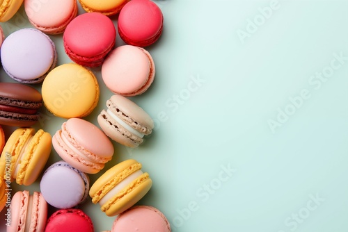 Macaron on solid pastel background. copy text space