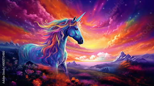 A magical unicorn full of colors from a fairytale.