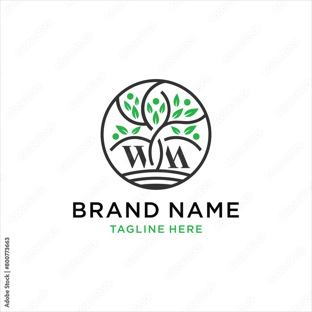 creative tree logo with letters WM nature tree vector, design inspiration, vector creative tree logo with letters WM nature tree vector, design inspiration, vector