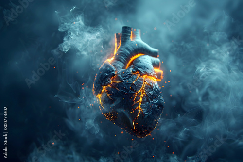 Visualizing the Intricate Impact of PM 25 Pollution on Cardiovascular Health Beyond Respiratory Diseases in Cinematic 3D Render photo