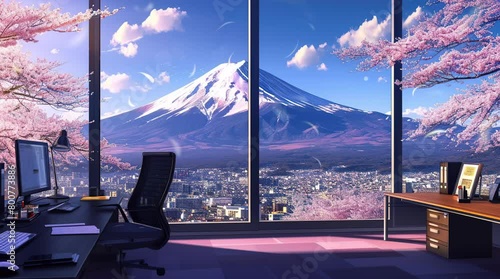 Serenity at work: Office room featuring a spacious window offering a breathtaking view of the majestic mountains.
Seamless looping 4k time-lapse virtual video animation background. Generated AI photo