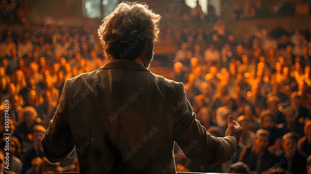 Fototapeta premium Confident Orator Engaging the Crowd with Gestures