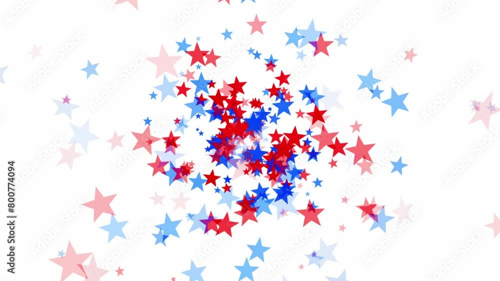 Red white and blue stars floating outwards from center on white and black backgrounds for USA celebrations like 4th of July, Memorial Day, Veteran's Day, or other patriotic US American holidays. Red white and blue stars floating outwards from center on white and black backgrounds for USA celebrations like 4th of July, Memorial Day, Veteran's Day, or other patriotic US American holidays.