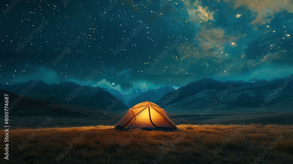 In the Heart of Nature: 8K Render of Tent under a Starry Canopy In the Heart of Nature: 8K Render of Tent under a Starry Canopy