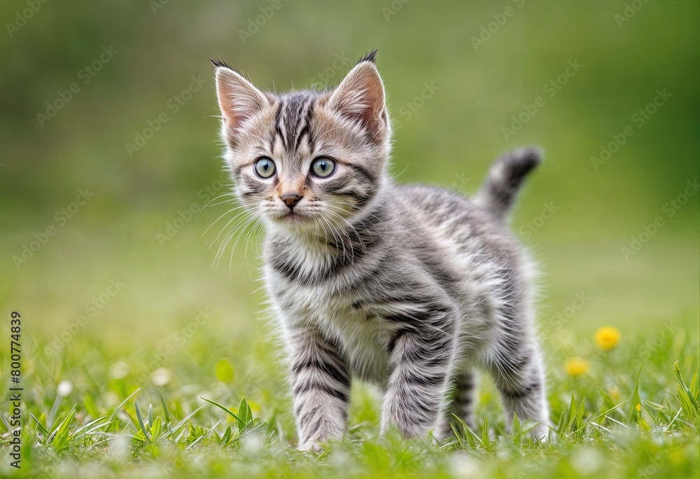 Kitten Plays with Dandelion in Sunlit Meadow