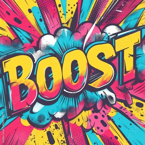 a text "BOOST" retro illustration in the style of graphic graffiti