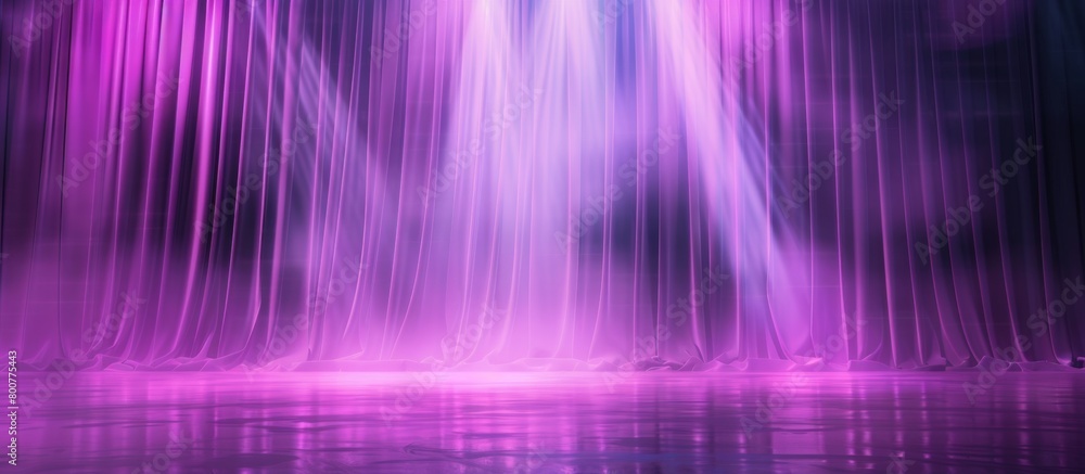 The mesmerizing sight of a radiant light beam shining from a cascading violet waterfall in a natural setting