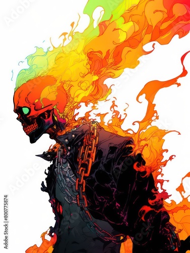 An vintage comic style illustration of ghost rider
