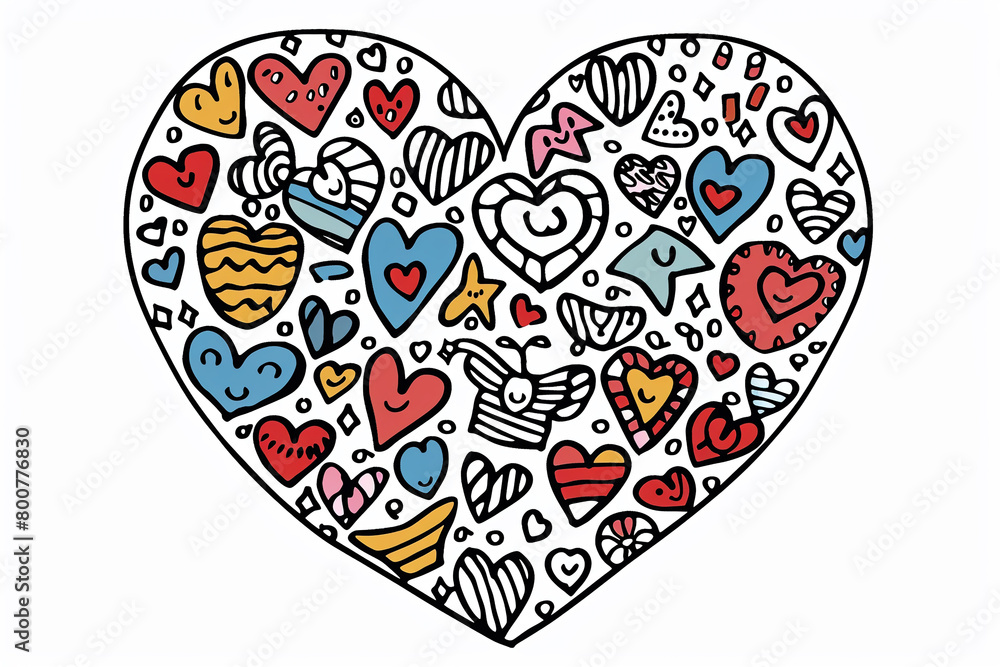 Heart doodle Cartoon lines illustration on white background.
