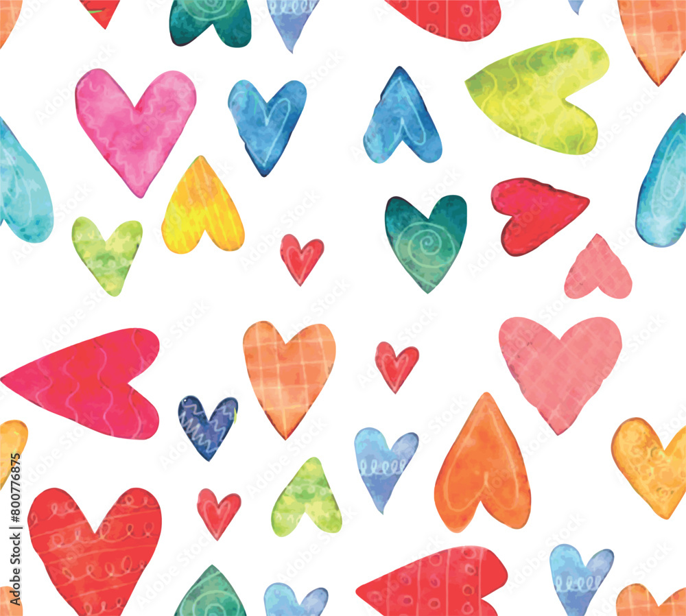 Vector illustration of colorful pattern of stylized hearts.