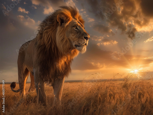 Majestic lions roam the savannah in stunning high-resolution images. © Papisut