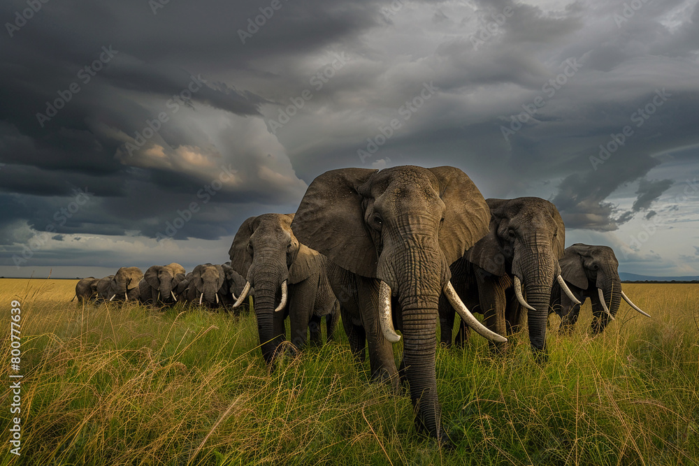 Fototapeta premium Powerful elephants command attention with their majestic presence