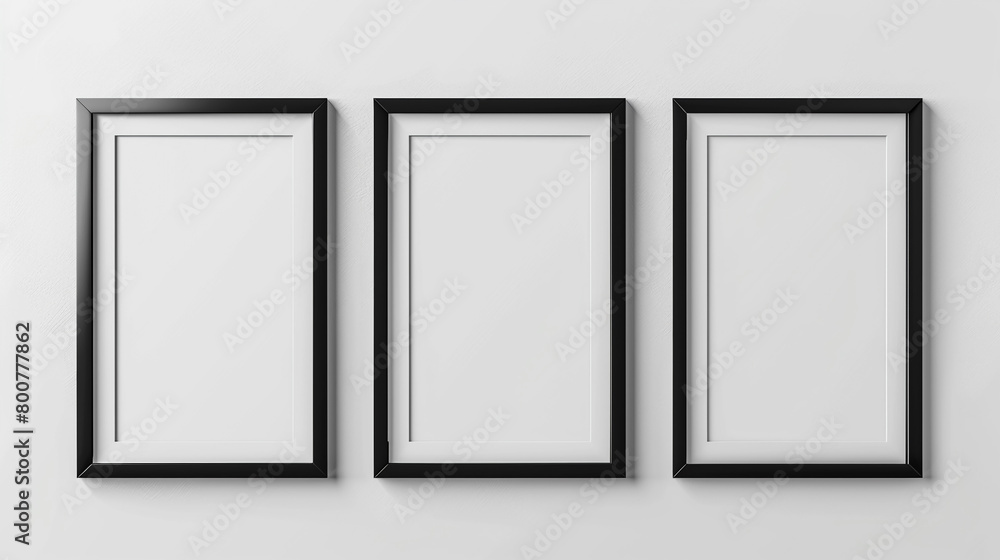 Realistic picture frame mockup black border set on white background. Realistic picture frame mockup black border set on white background.