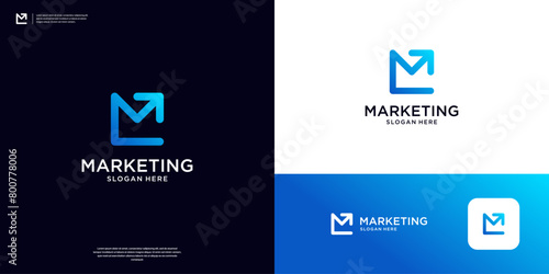 Letter M arrow with rounded line logo design template.
