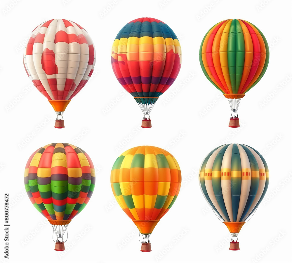 Fototapeta premium Realistic 3D Hot Air Balloons Set On white background