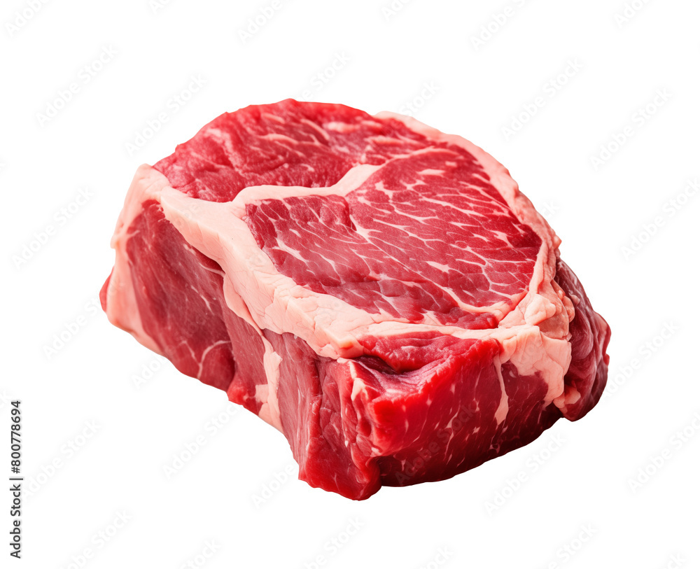 Fresh raw beef steak with marbled texture, ready for grilling, isolated on a transparent background. Generative AI