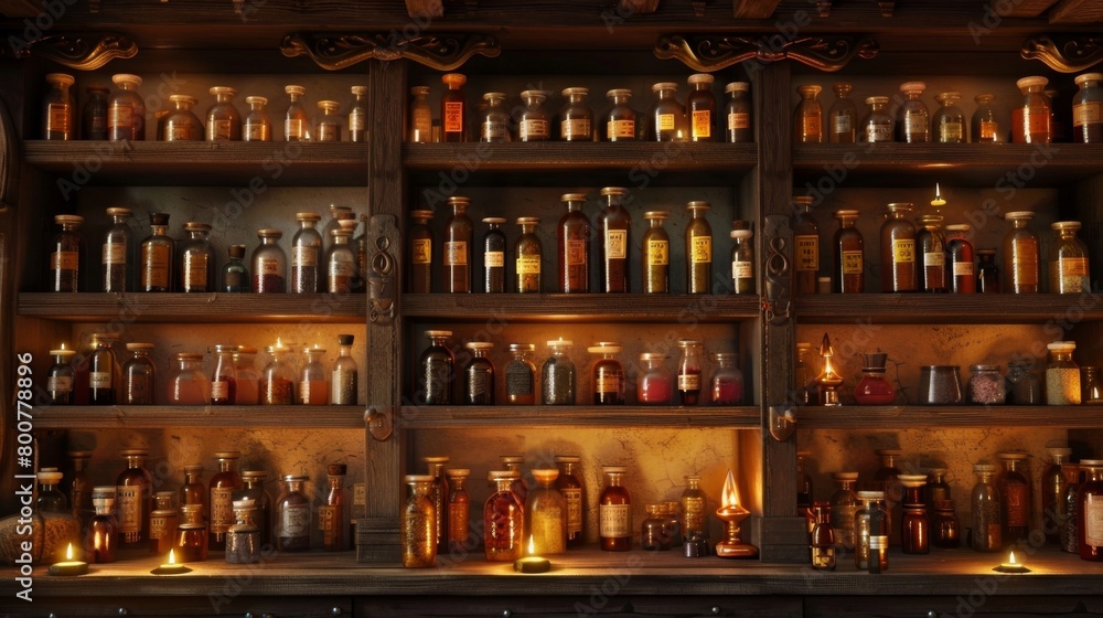 The shelves of the apothecary shop were filled with bottles of elixirs and potions each adorned with symbols of luck and love. The . .