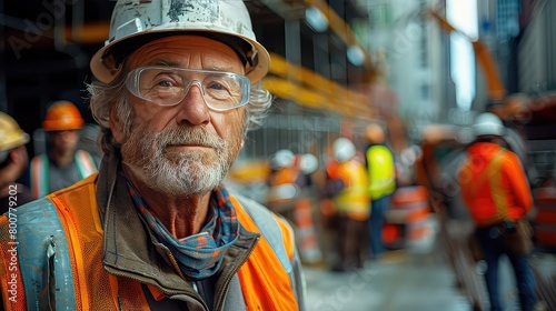 Close up face of a laborer wearing glasses