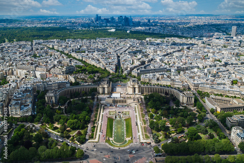 Paris, France. April 25, 2022: Chaillot Palace and its gardens. panoramic view. photo