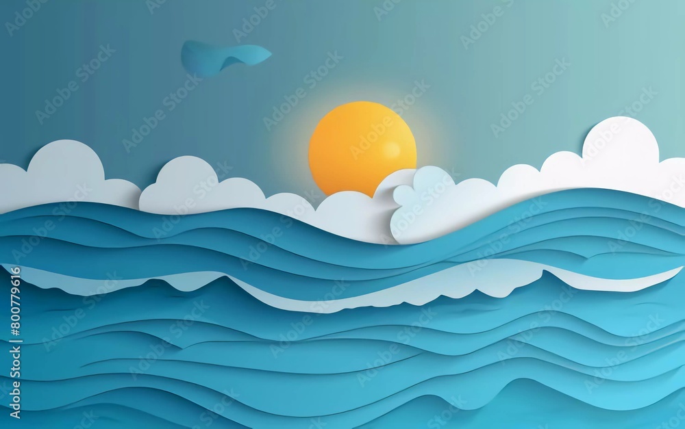 Sea horizon panoramic view in excellent paper cut style vector illustration Sea horizon panoramic view in excellent paper cut style vector illustration